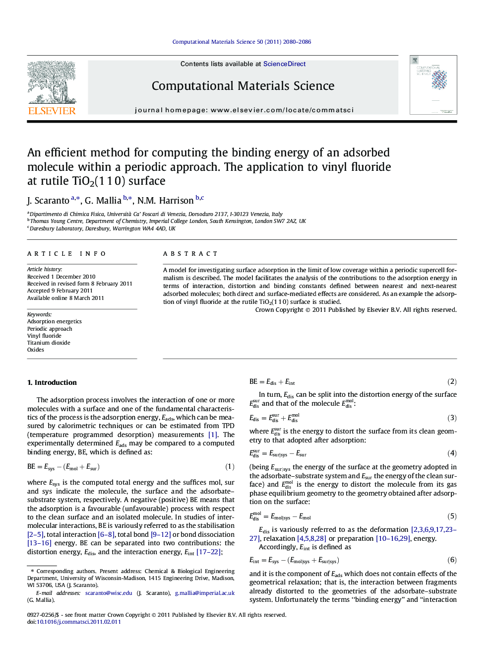 An efficient method for computing the binding energy of an adsorbed molecule within a periodic approach. The application to vinyl fluoride at rutile TiO2(1Â 1Â 0) surface