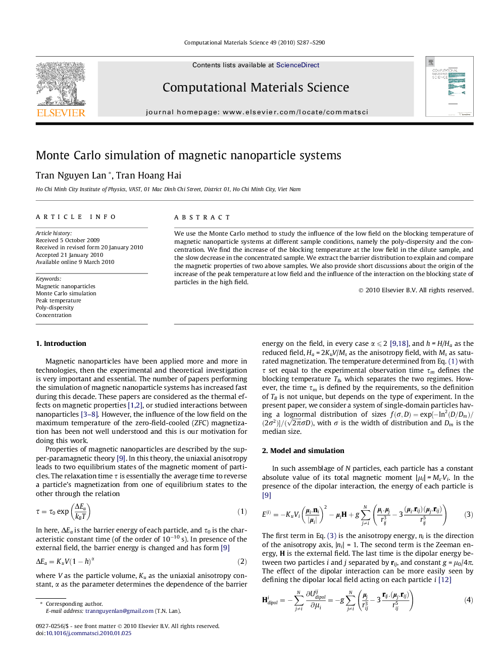 Monte Carlo simulation of magnetic nanoparticle systems