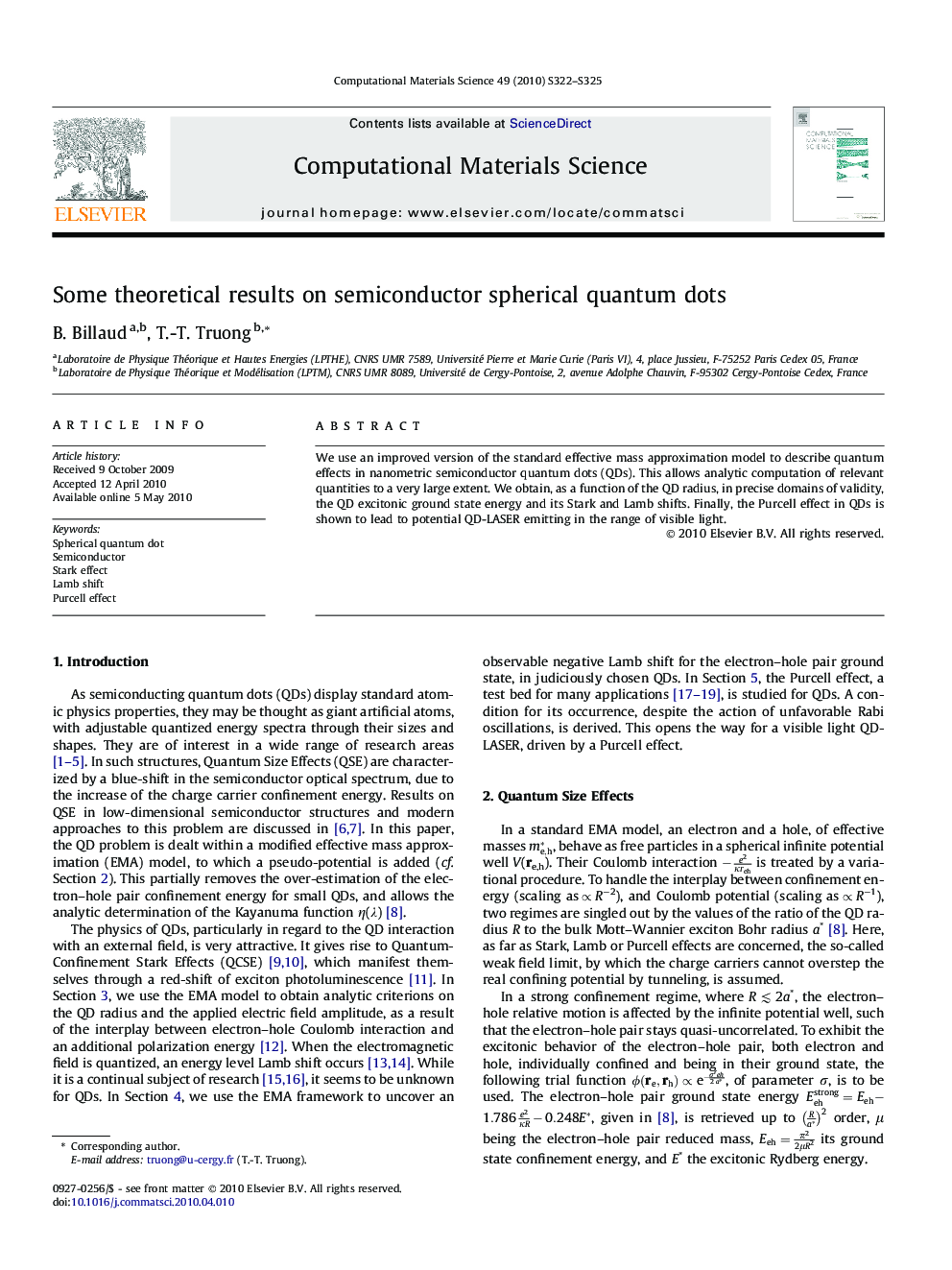 Some theoretical results on semiconductor spherical quantum dots