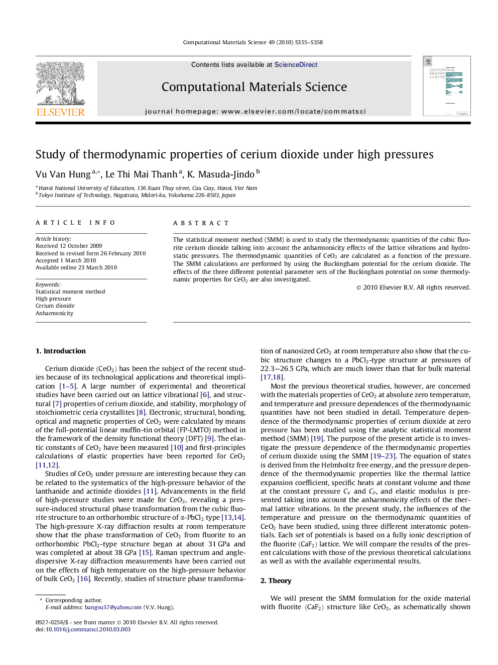 Study of thermodynamic properties of cerium dioxide under high pressures