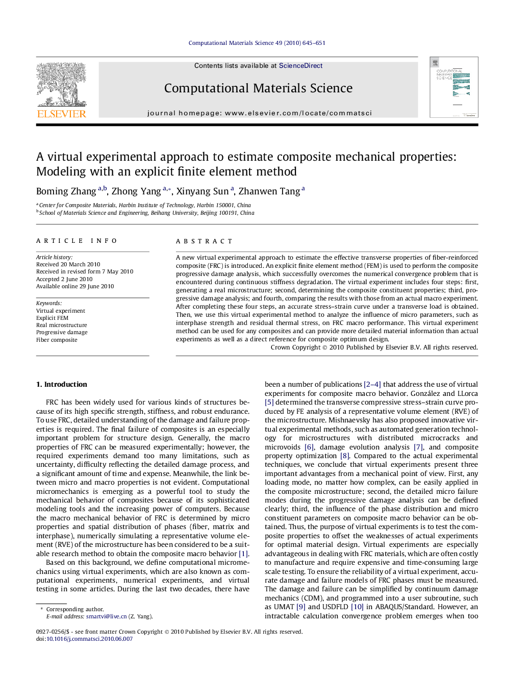 A virtual experimental approach to estimate composite mechanical properties: Modeling with an explicit finite element method