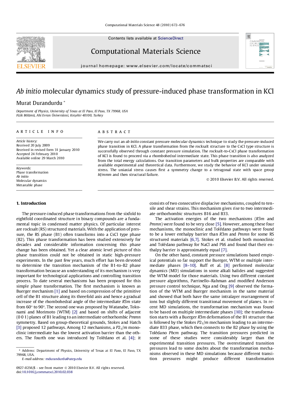 Ab initio molecular dynamics study of pressure-induced phase transformation in KCl