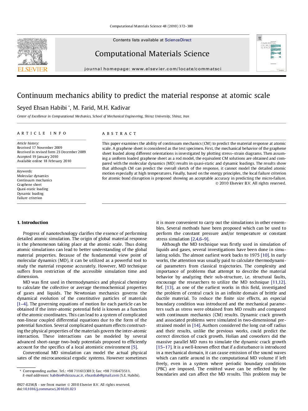 Continuum mechanics ability to predict the material response at atomic scale