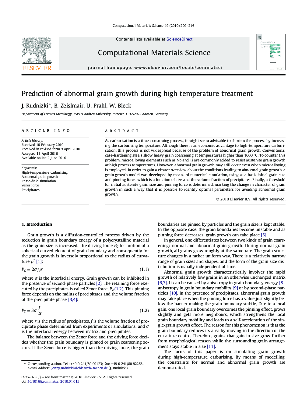 Prediction of abnormal grain growth during high temperature treatment