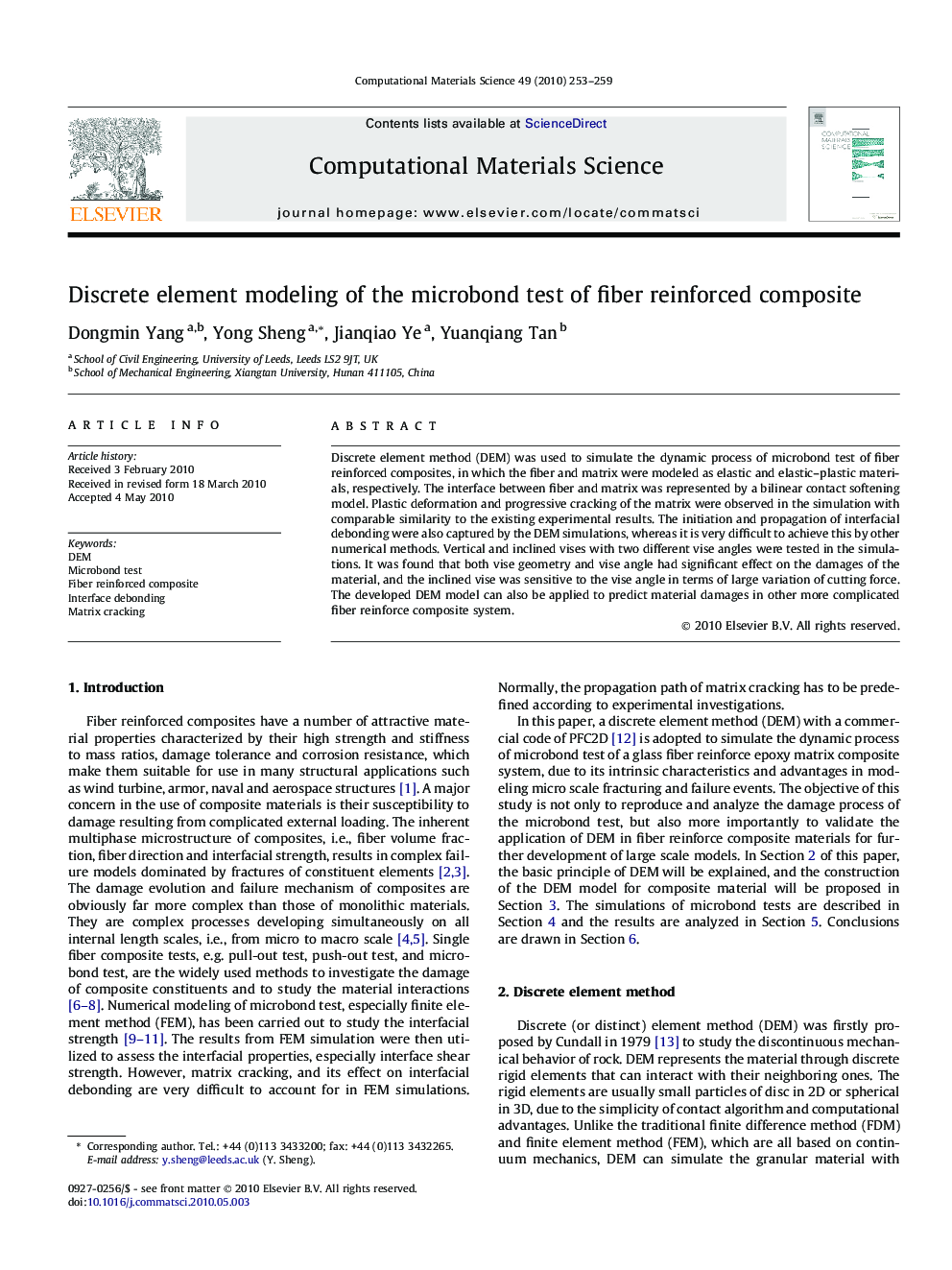 Discrete element modeling of the microbond test of fiber reinforced composite