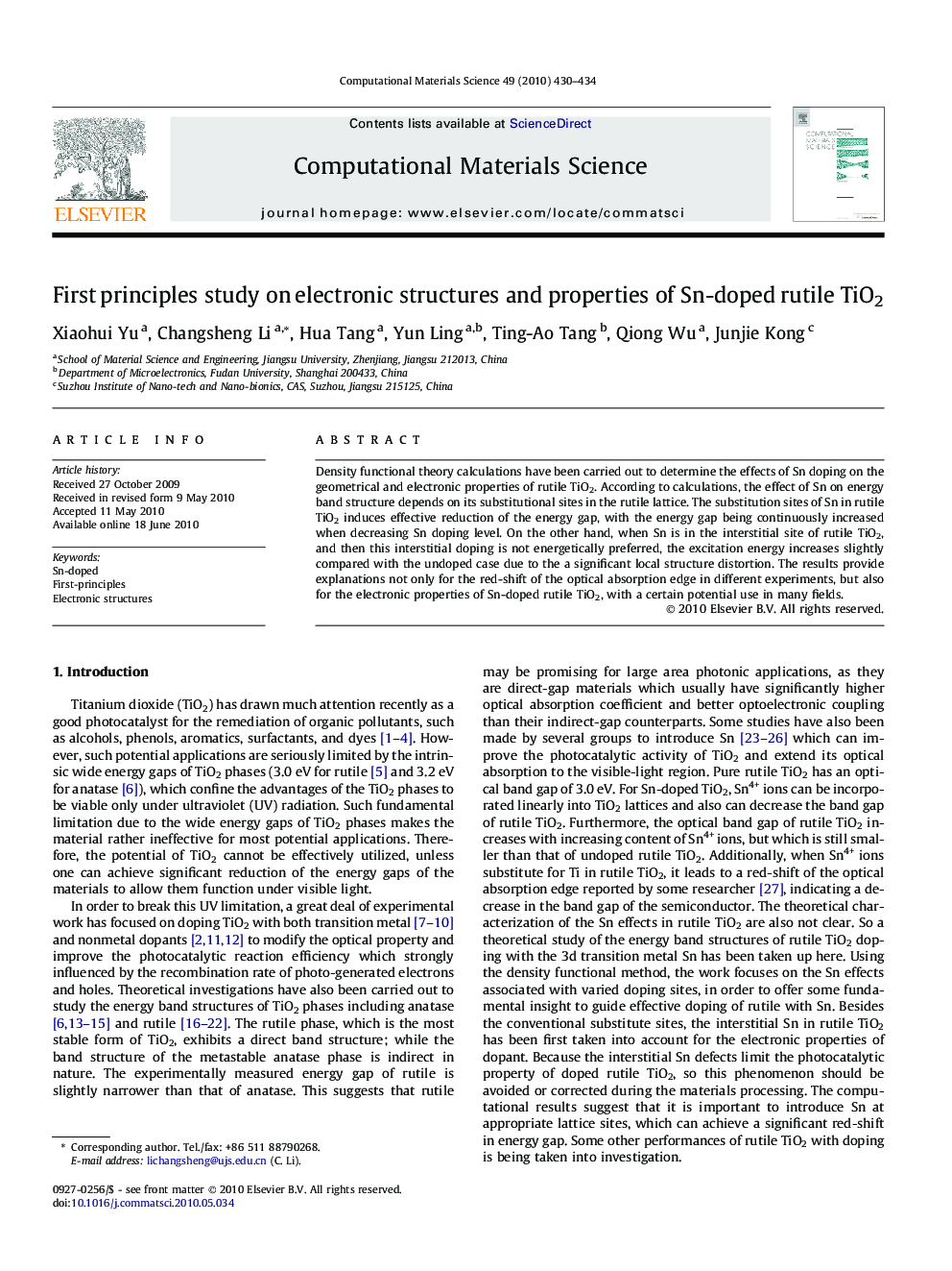 First principles study on electronic structures and properties of Sn-doped rutile TiO2