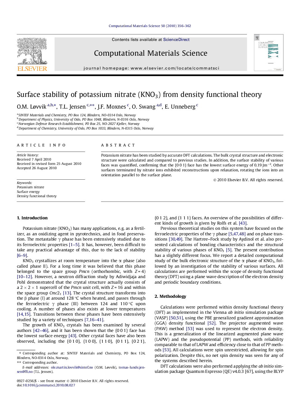 Surface stability of potassium nitrate (KNO3) from density functional theory