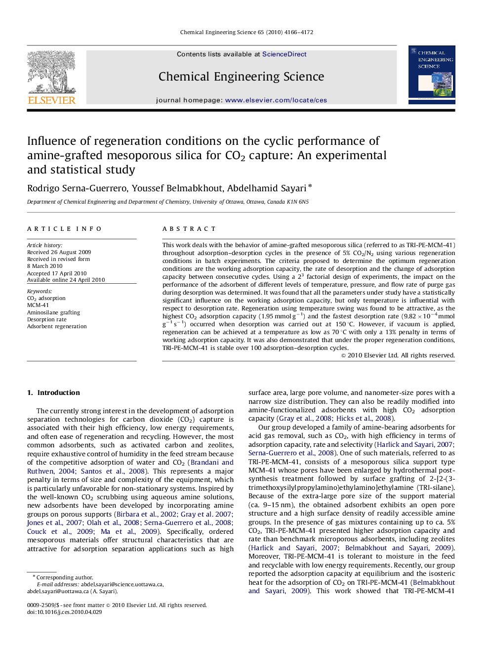 Influence of regeneration conditions on the cyclic performance of amine-grafted mesoporous silica for CO2 capture: An experimental and statistical study