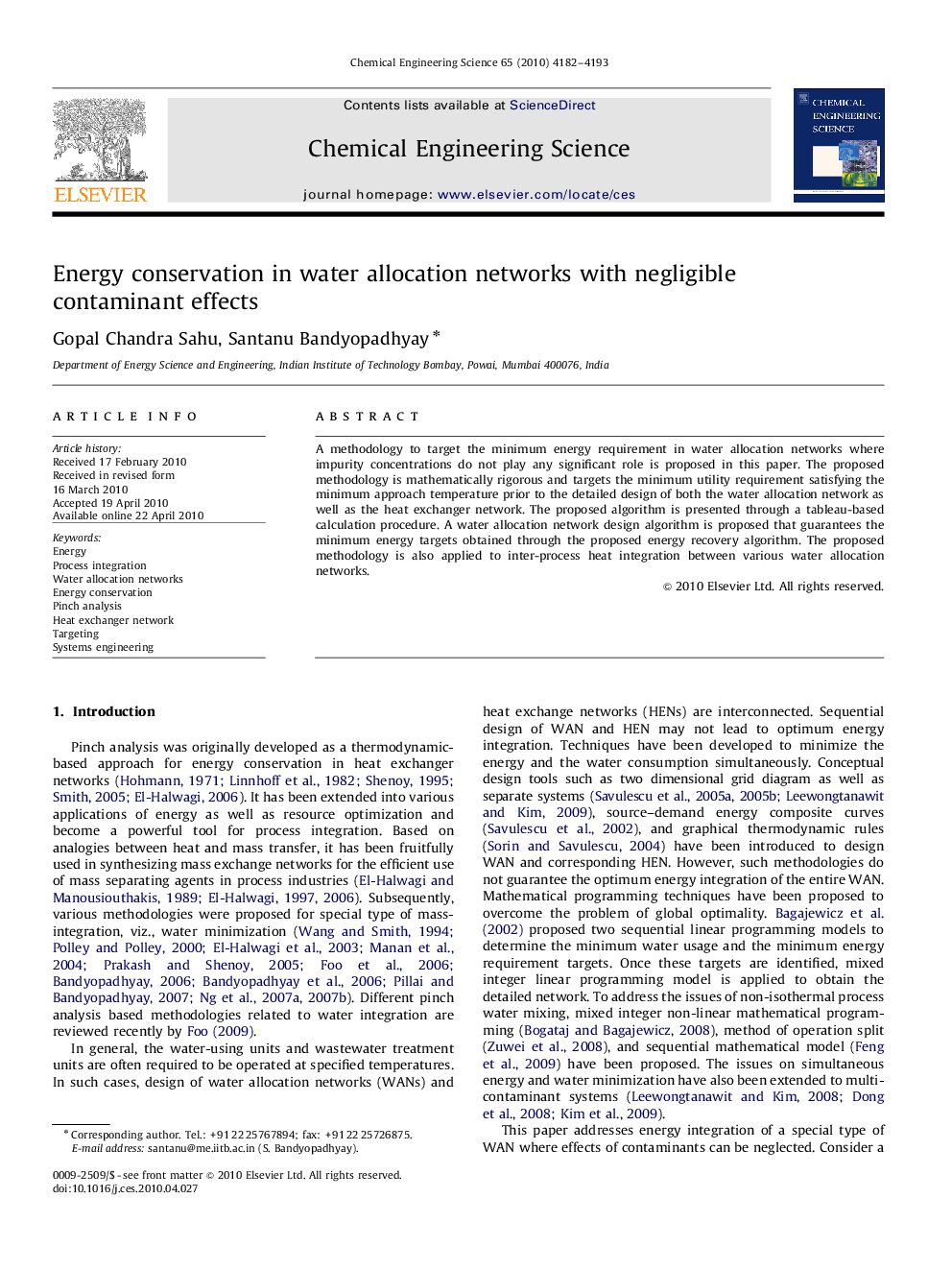 Energy conservation in water allocation networks with negligible contaminant effects