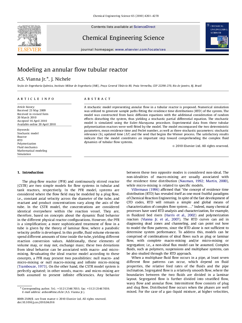 Modeling an annular flow tubular reactor