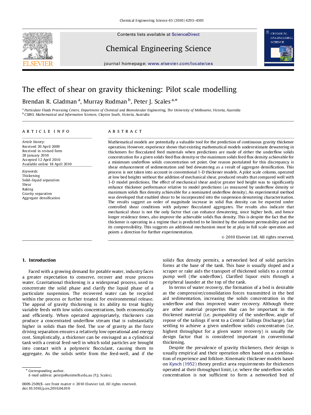 The effect of shear on gravity thickening: Pilot scale modelling