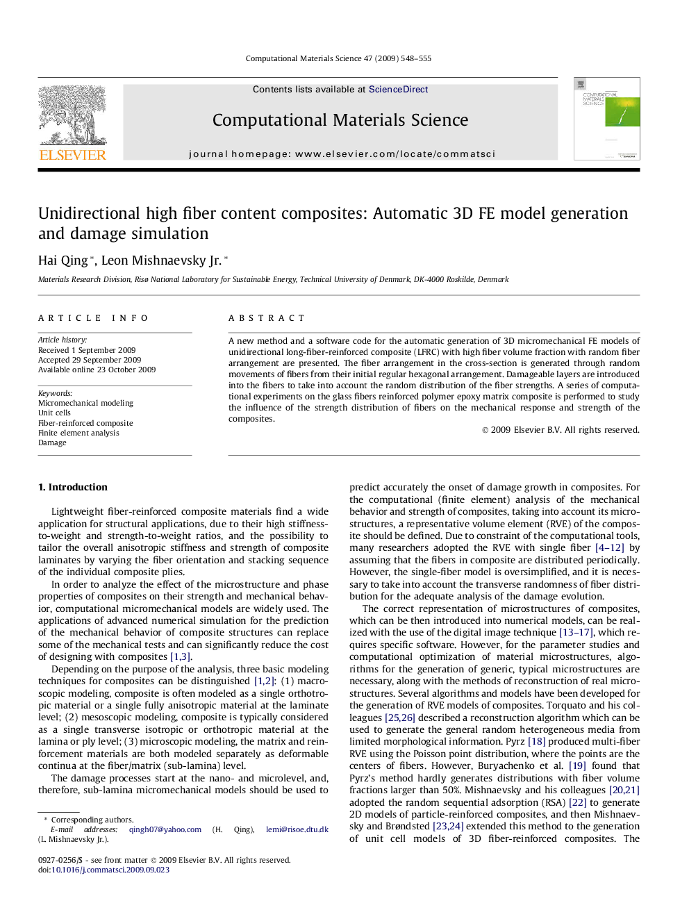 Unidirectional high fiber content composites: Automatic 3D FE model generation and damage simulation