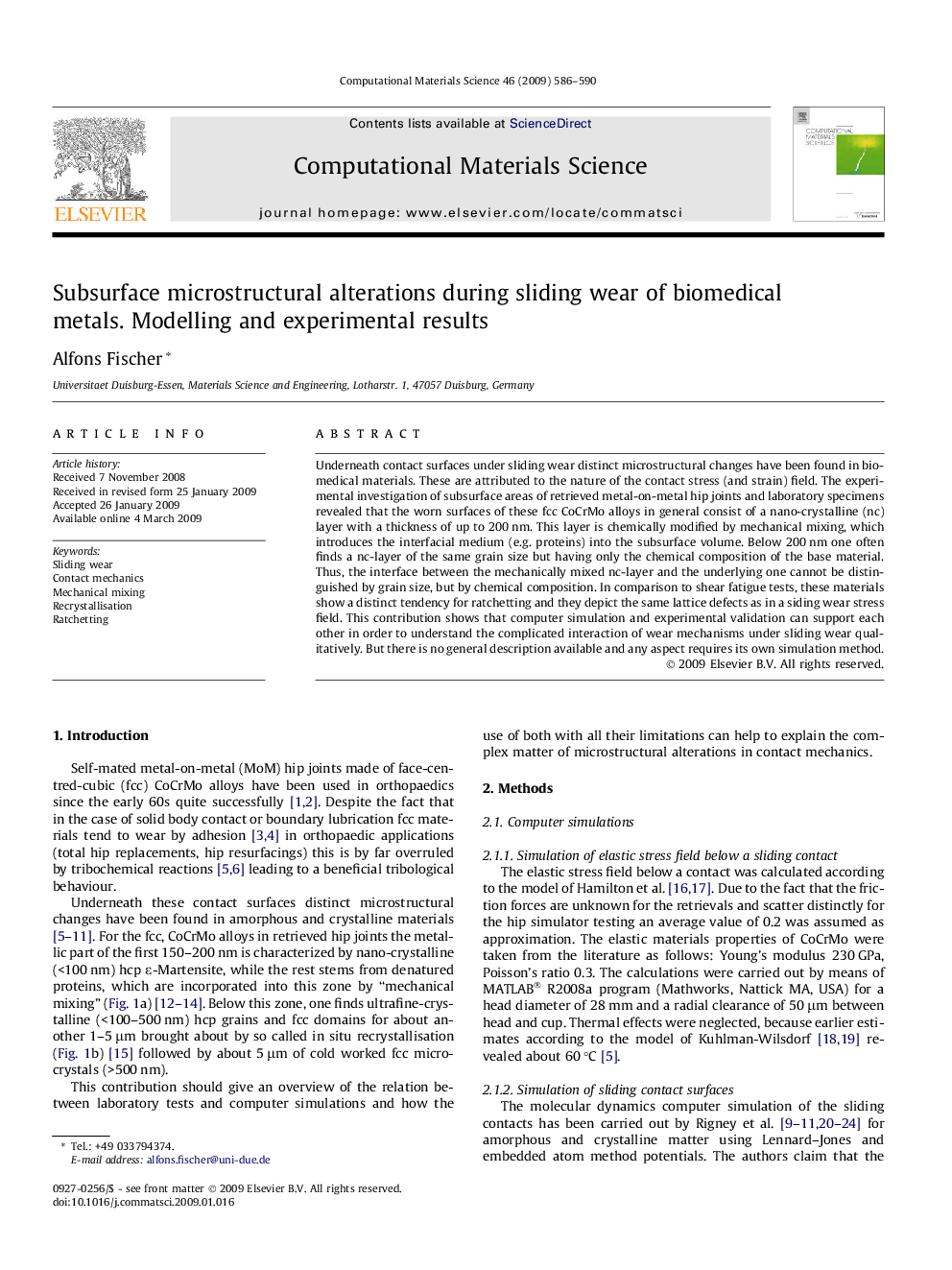 Subsurface microstructural alterations during sliding wear of biomedical metals. Modelling and experimental results