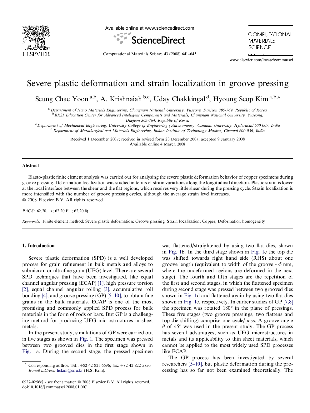 Severe plastic deformation and strain localization in groove pressing