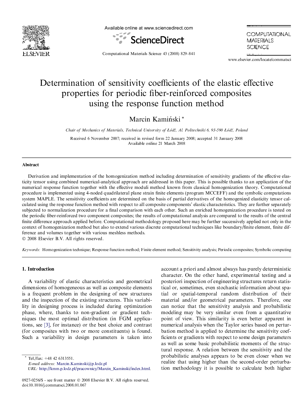 Determination of sensitivity coefficients of the elastic effective properties for periodic fiber-reinforced composites using the response function method