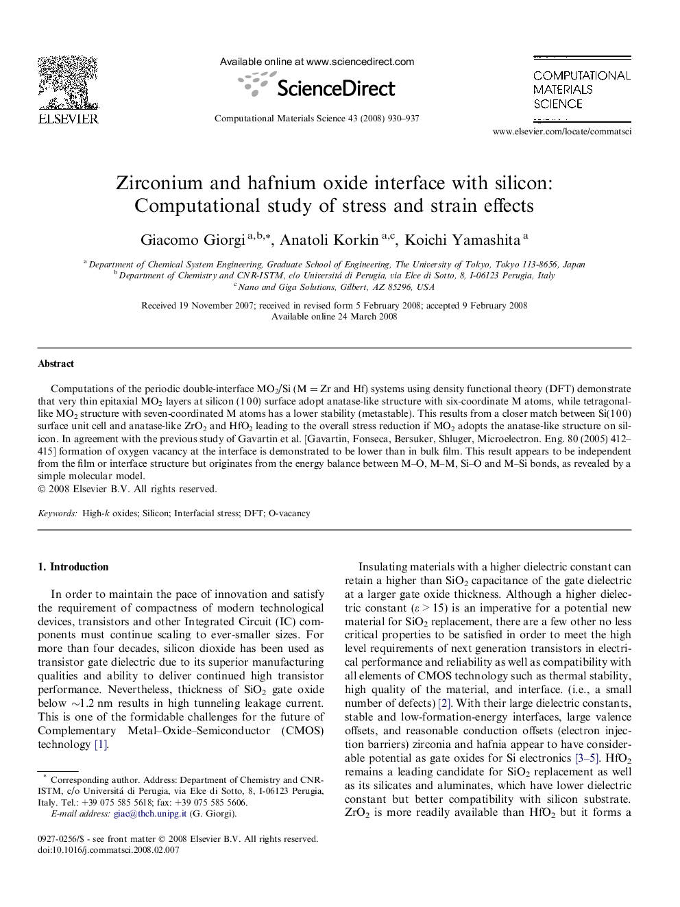 Zirconium and hafnium oxide interface with silicon: Computational study of stress and strain effects