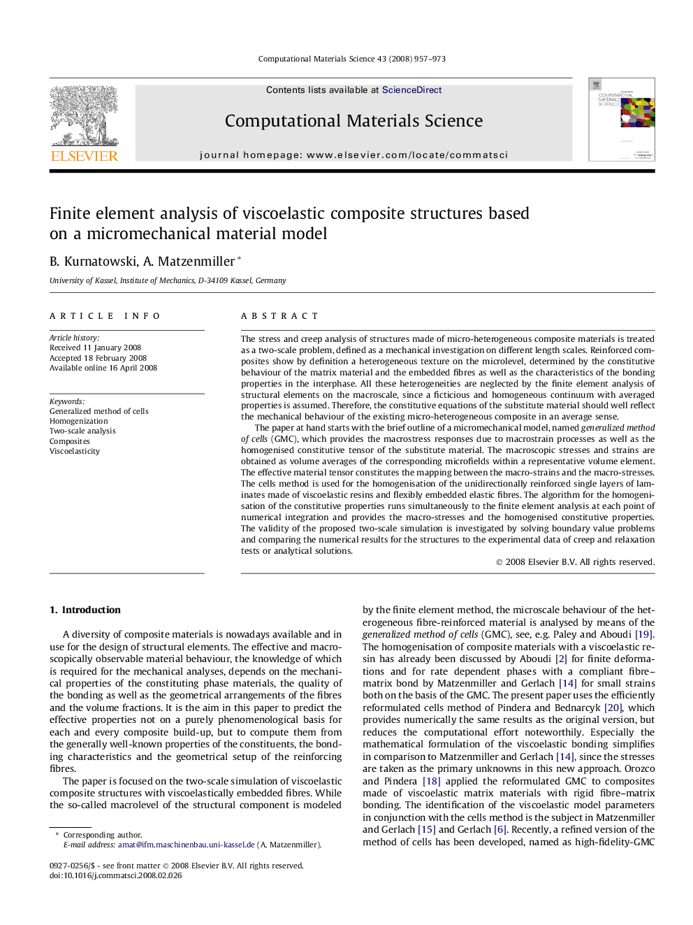 Finite element analysis of viscoelastic composite structures based on a micromechanical material model