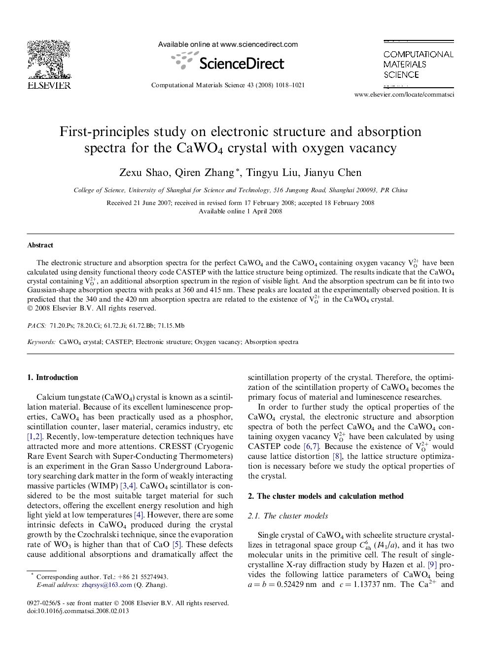 First-principles study on electronic structure and absorption spectra for the CaWO4 crystal with oxygen vacancy