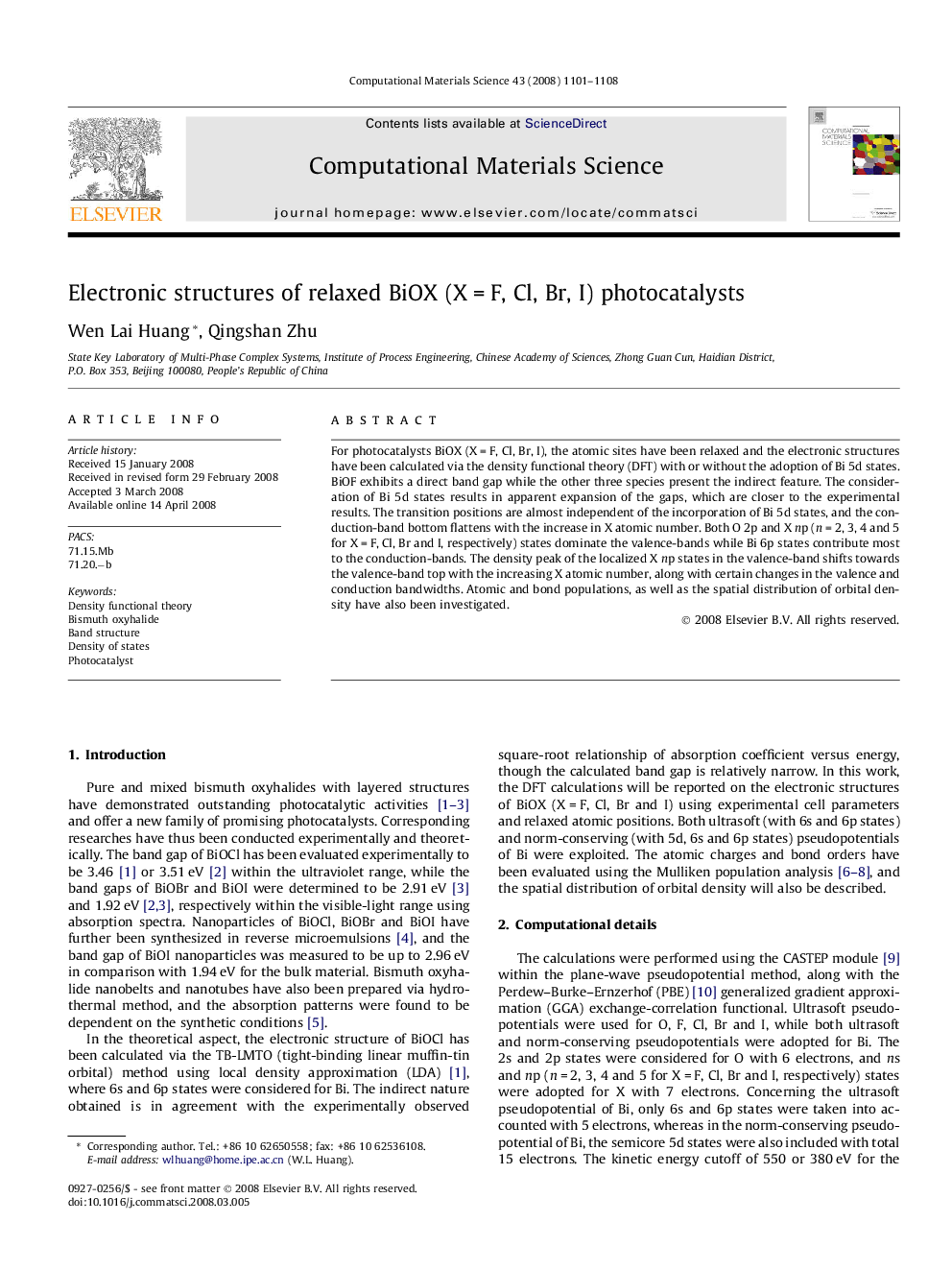 Electronic structures of relaxed BiOX (X = F, Cl, Br, I) photocatalysts