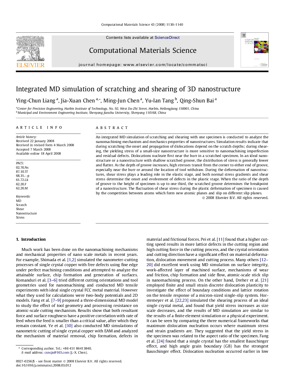 Integrated MD simulation of scratching and shearing of 3D nanostructure