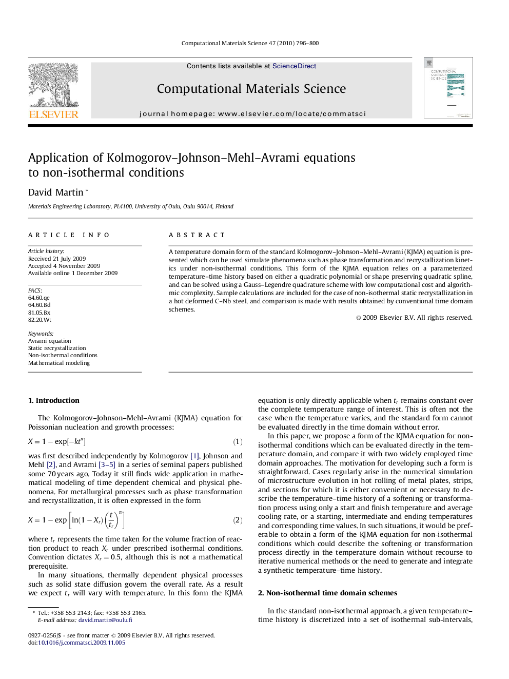 Application of Kolmogorov-Johnson-Mehl-Avrami equations to non-isothermal conditions