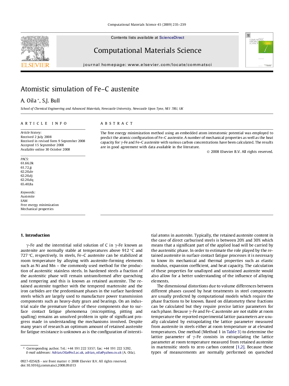 Atomistic simulation of Fe–C austenite