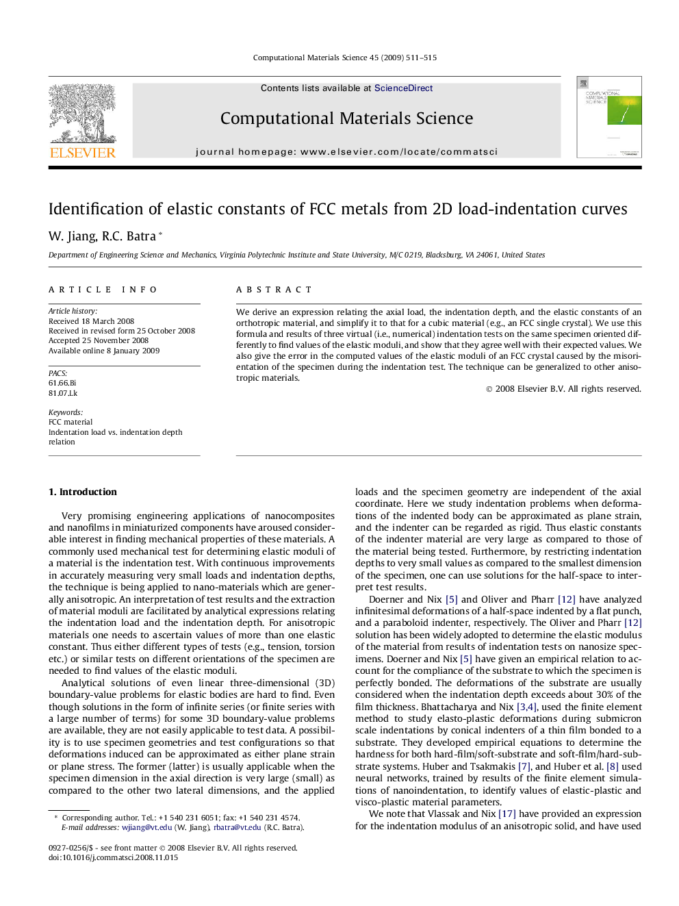 Identification of elastic constants of FCC metals from 2D load-indentation curves