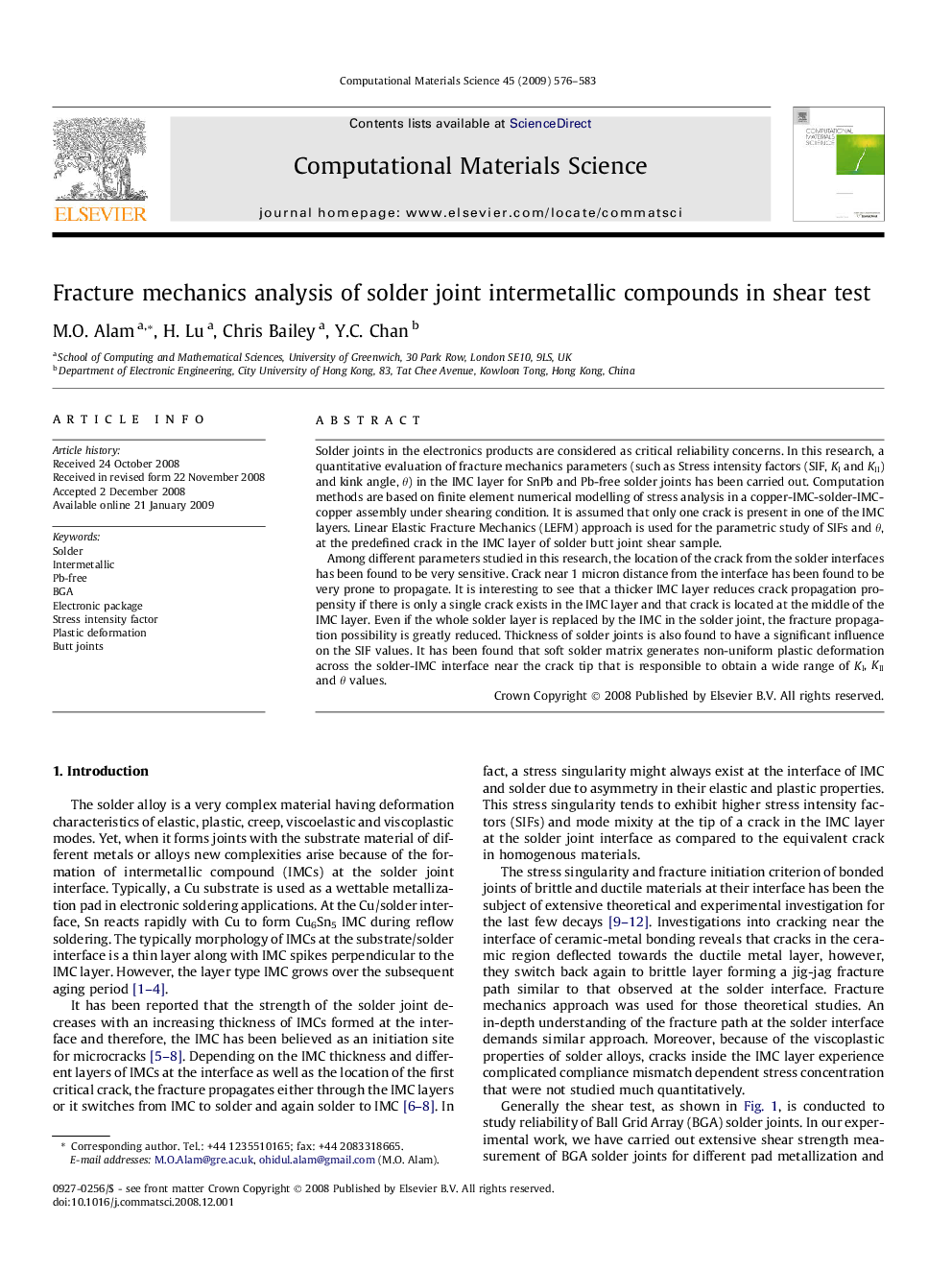 Fracture mechanics analysis of solder joint intermetallic compounds in shear test