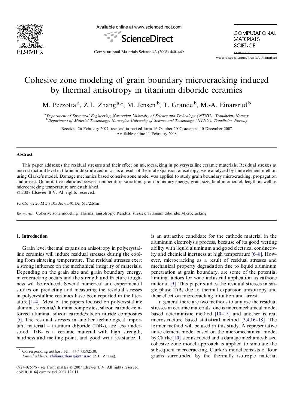 Cohesive zone modeling of grain boundary microcracking induced by thermal anisotropy in titanium diboride ceramics