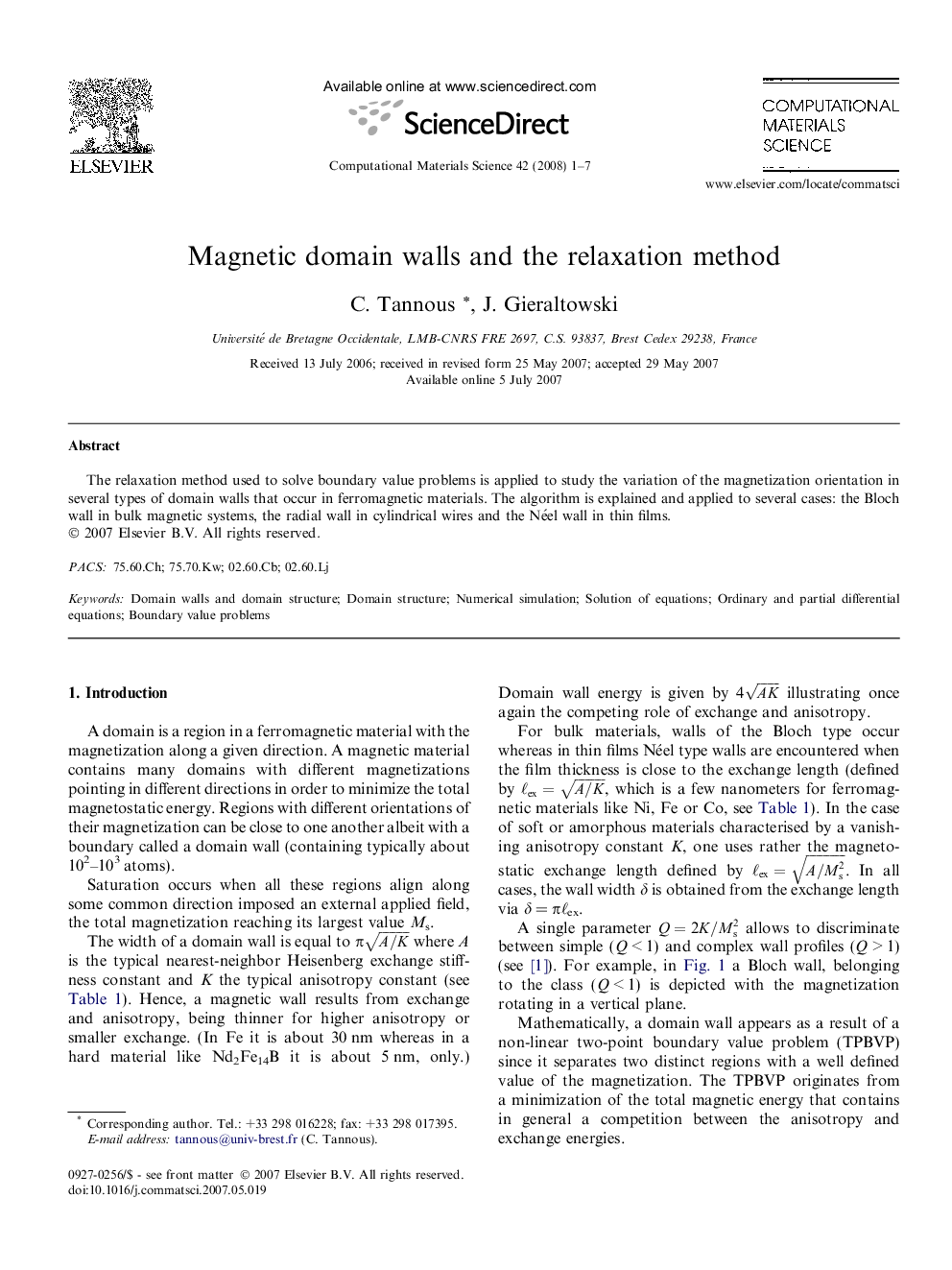 Magnetic domain walls and the relaxation method