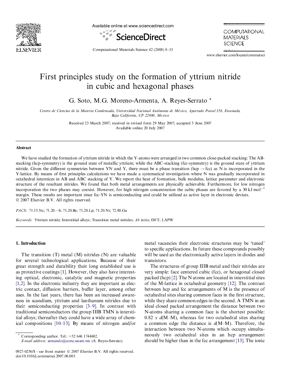 First principles study on the formation of yttrium nitride in cubic and hexagonal phases