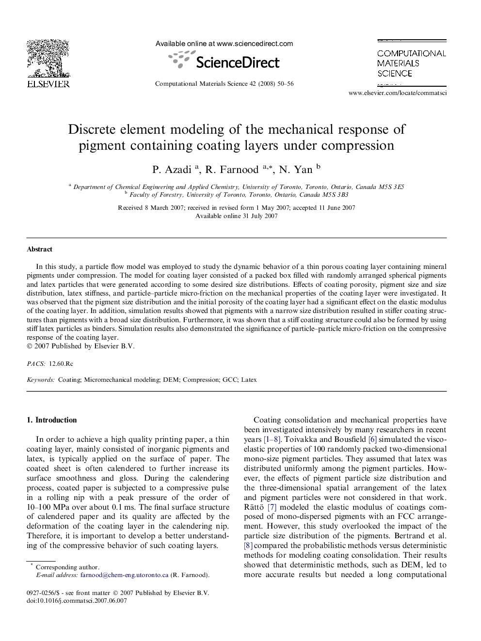 Discrete element modeling of the mechanical response of pigment containing coating layers under compression