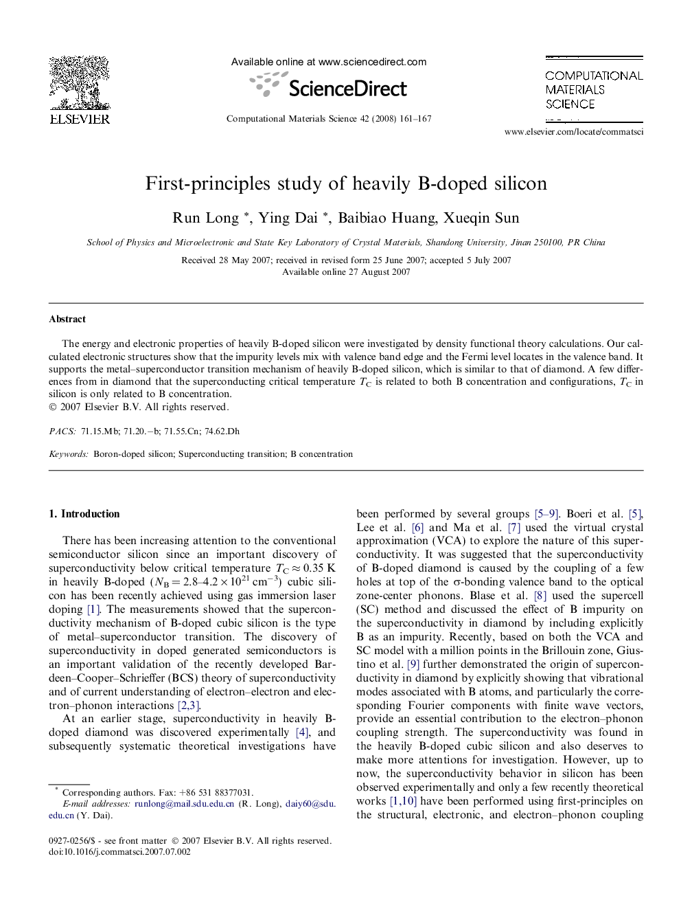 First-principles study of heavily B-doped silicon
