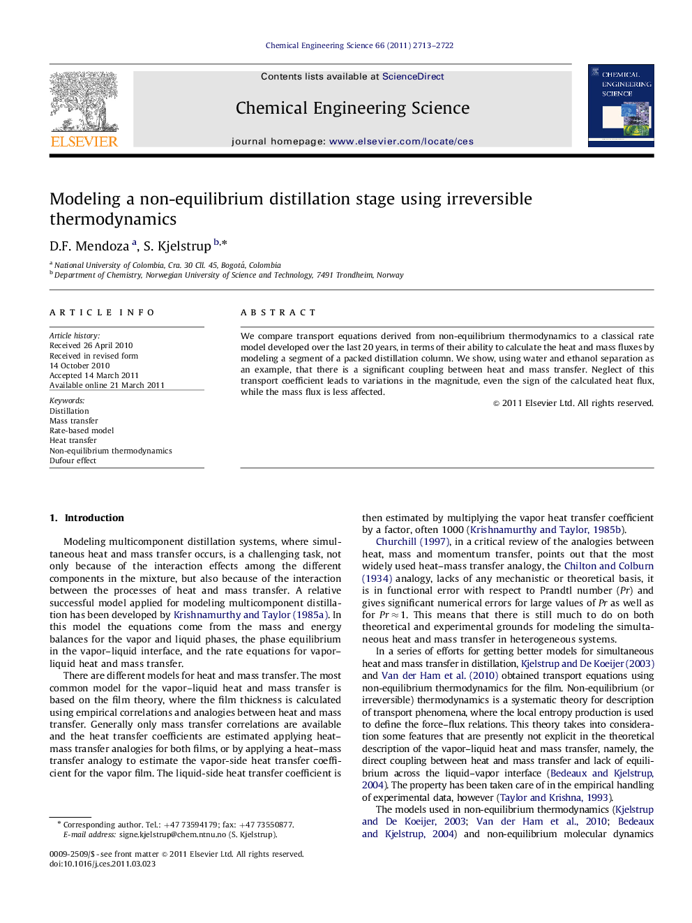 Modeling a non-equilibrium distillation stage using irreversible thermodynamics