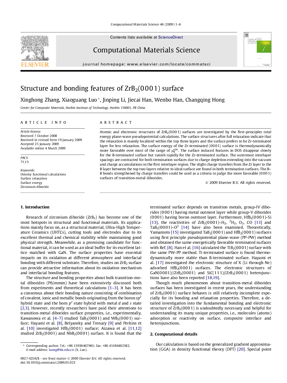 Structure and bonding features of ZrB2(0 0 0 1) surface