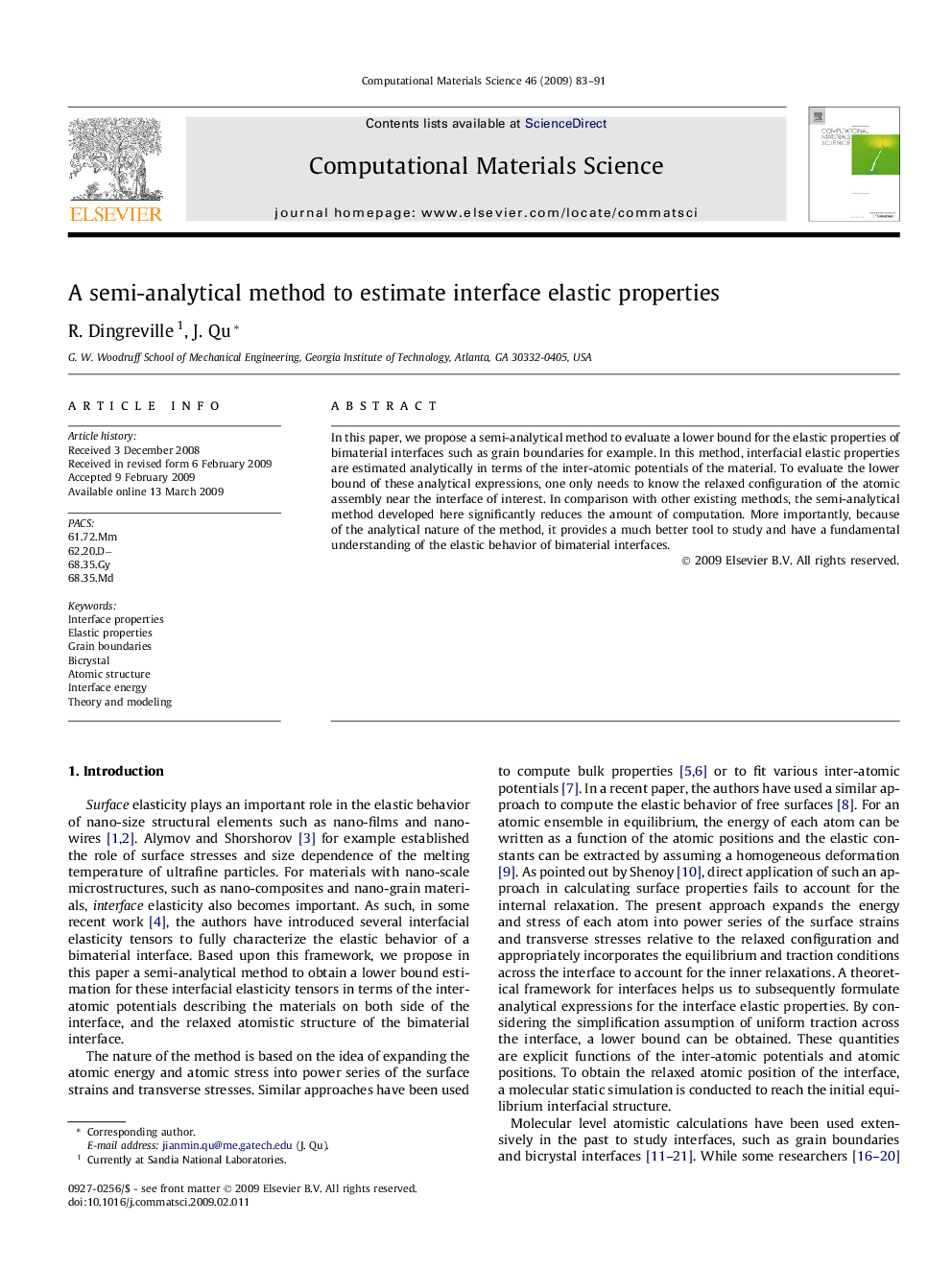 A semi-analytical method to estimate interface elastic properties