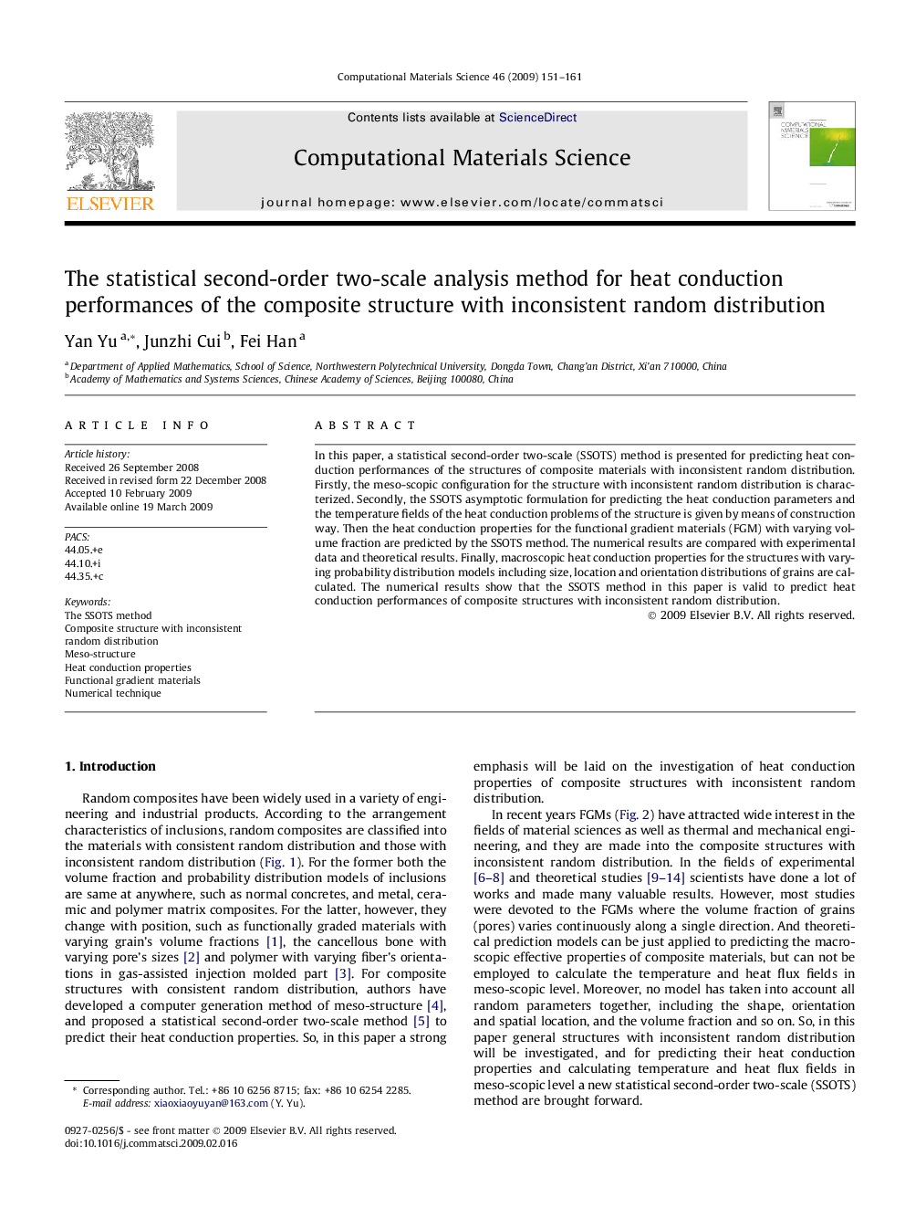 The statistical second-order two-scale analysis method for heat conduction performances of the composite structure with inconsistent random distribution