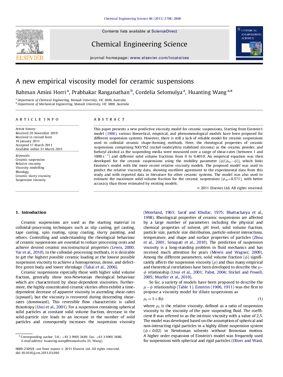 A new empirical viscosity model for ceramic suspensions