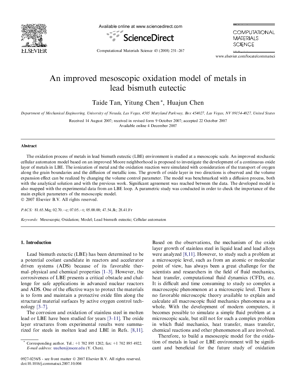 An improved mesoscopic oxidation model of metals in lead bismuth eutectic