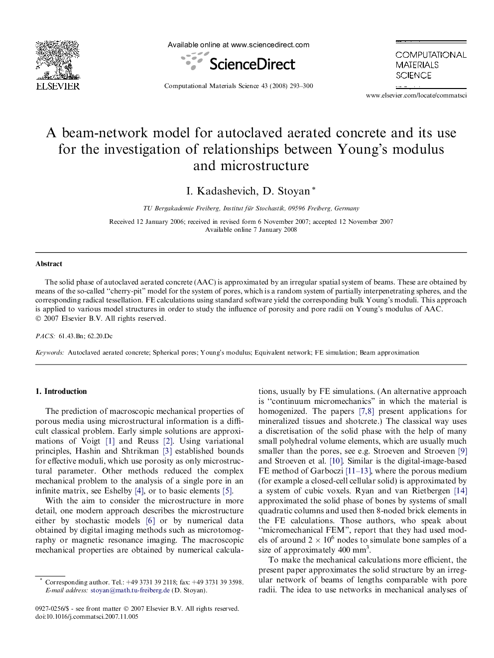 A beam-network model for autoclaved aerated concrete and its use for the investigation of relationships between Young’s modulus and microstructure