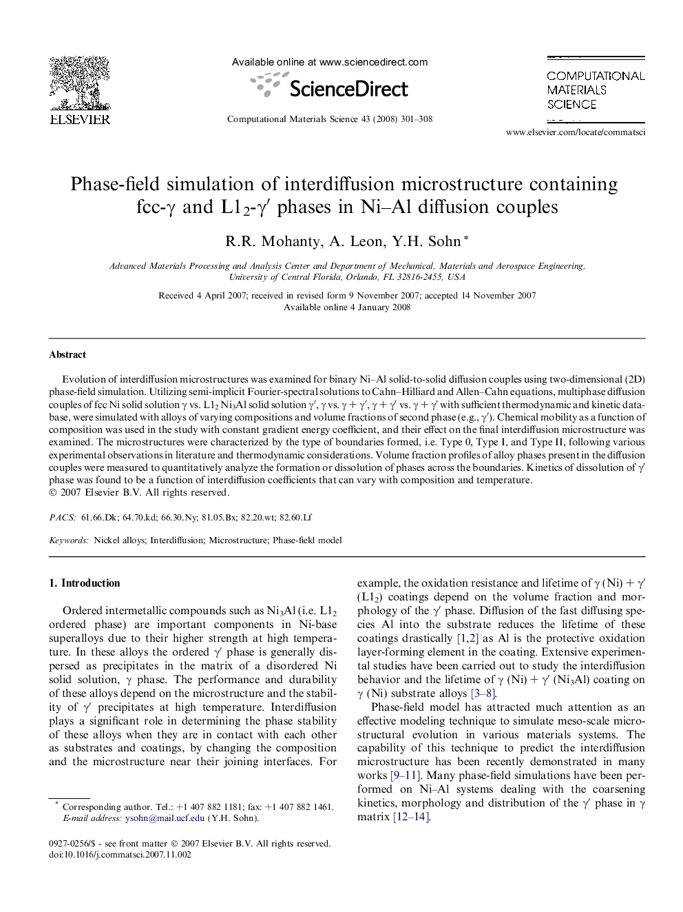 Phase-field simulation of interdiffusion microstructure containing fcc-γ and L12-γ′ phases in Ni–Al diffusion couples