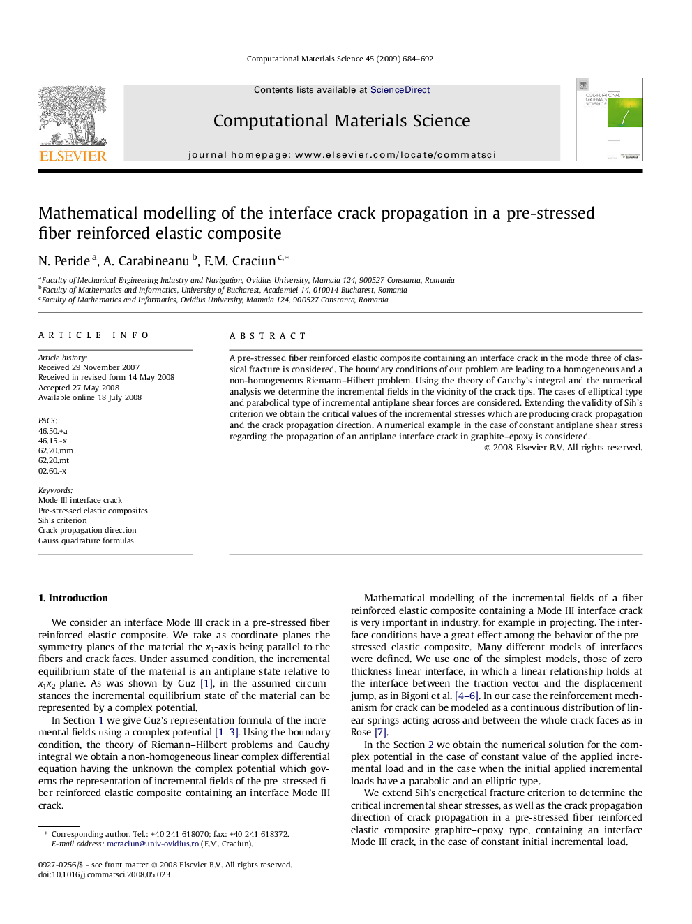 Mathematical modelling of the interface crack propagation in a pre-stressed fiber reinforced elastic composite