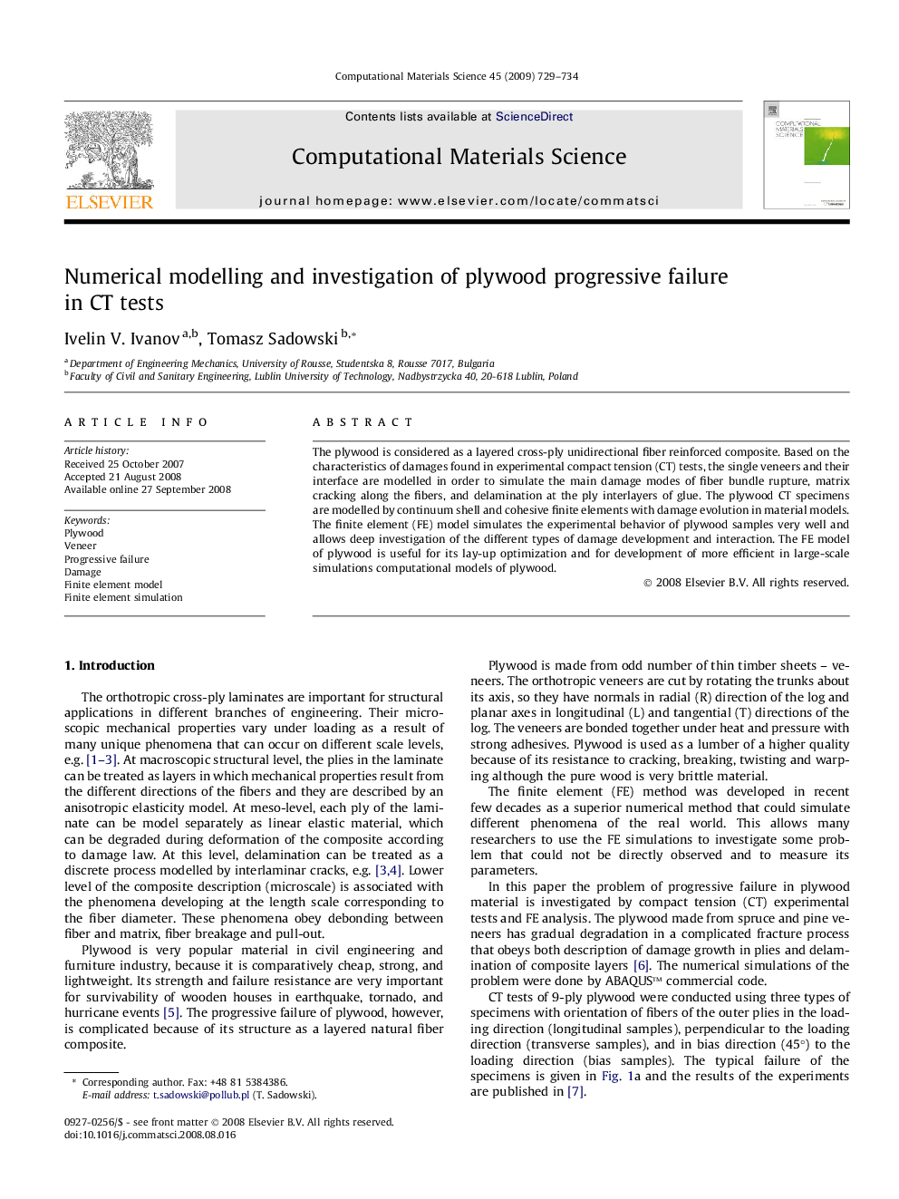 Numerical modelling and investigation of plywood progressive failure in CT tests