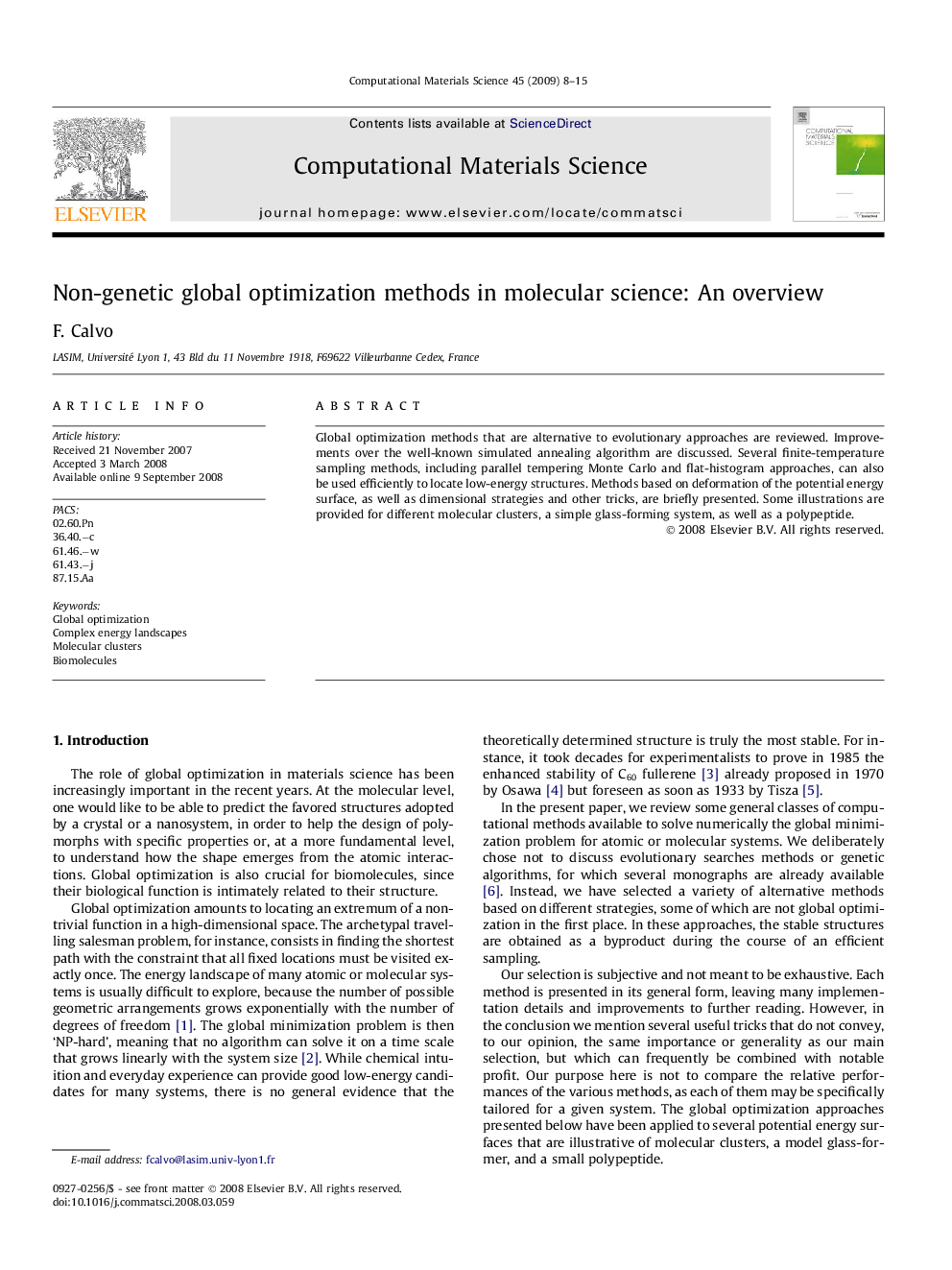 Non-genetic global optimization methods in molecular science: An overview