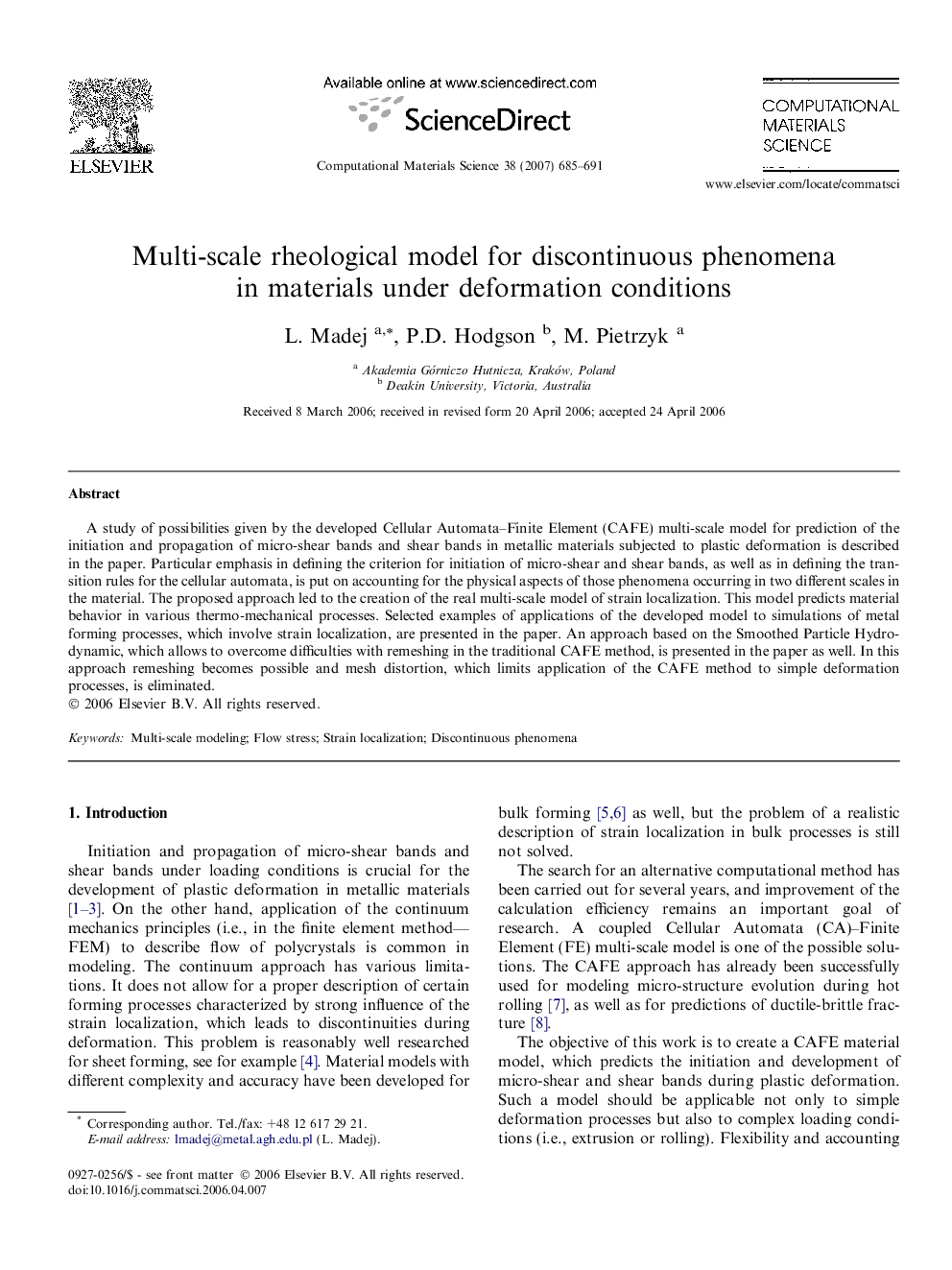 Multi-scale rheological model for discontinuous phenomena in materials under deformation conditions