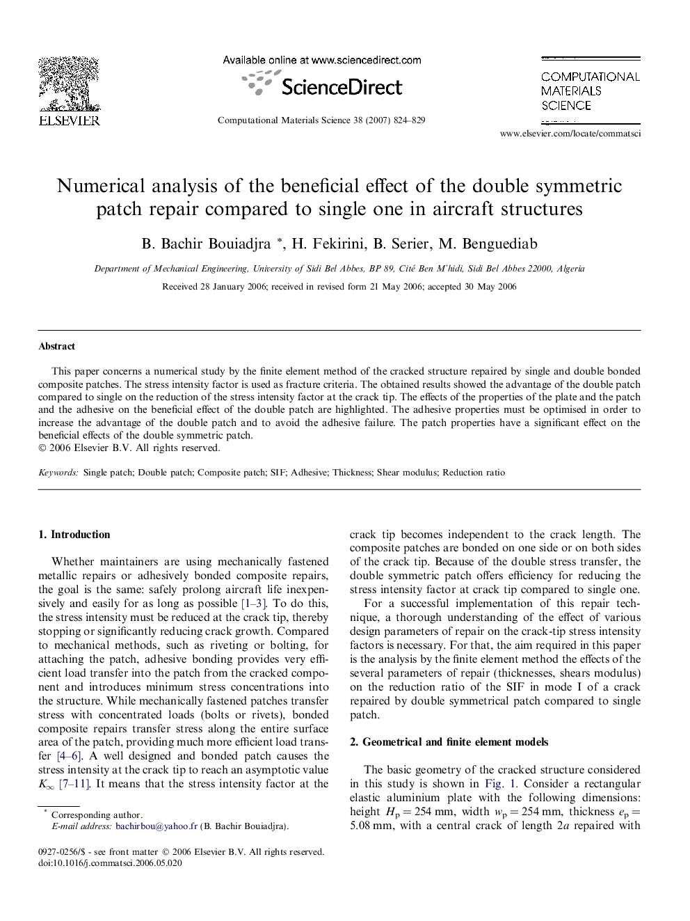 Numerical analysis of the beneficial effect of the double symmetric patch repair compared to single one in aircraft structures