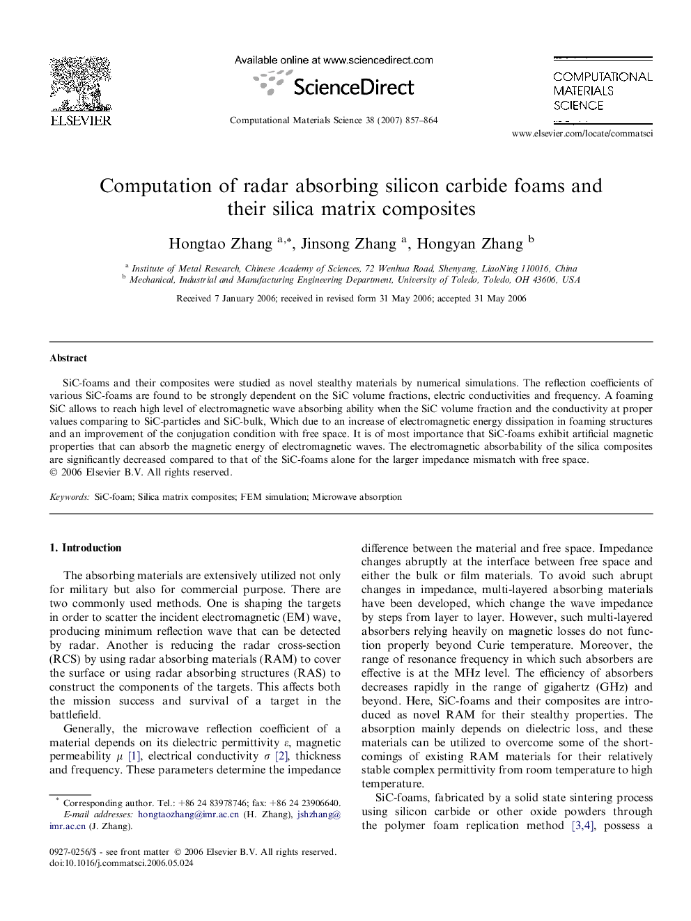 Computation of radar absorbing silicon carbide foams and their silica matrix composites