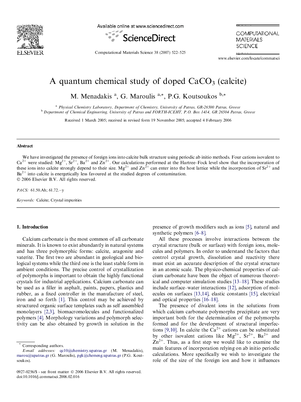 A quantum chemical study of doped CaCO3 (calcite)