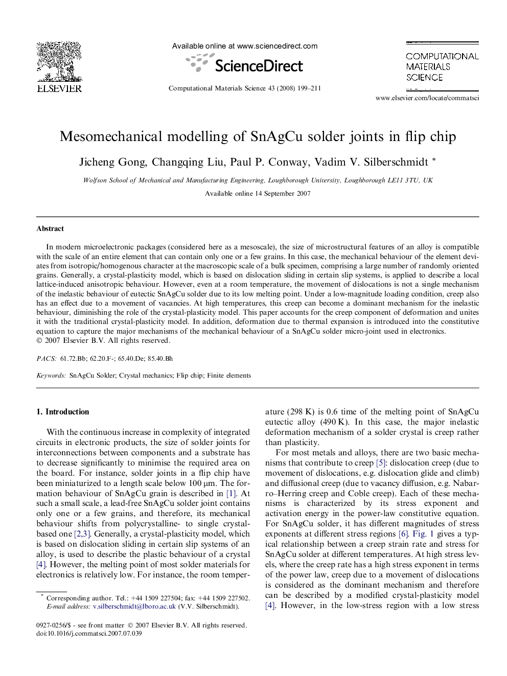 Mesomechanical modelling of SnAgCu solder joints in flip chip