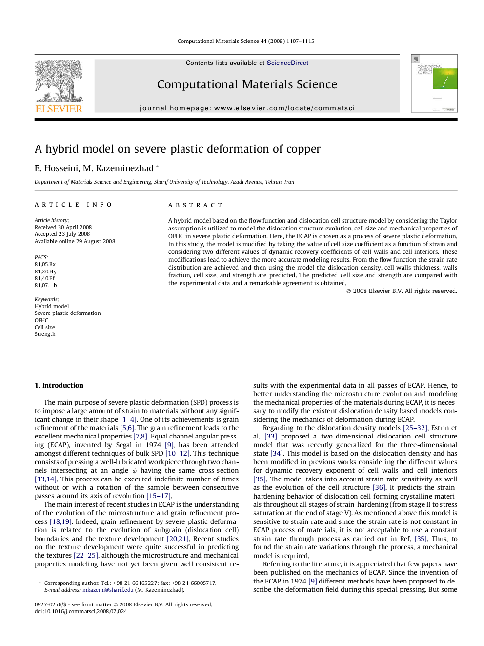 A hybrid model on severe plastic deformation of copper